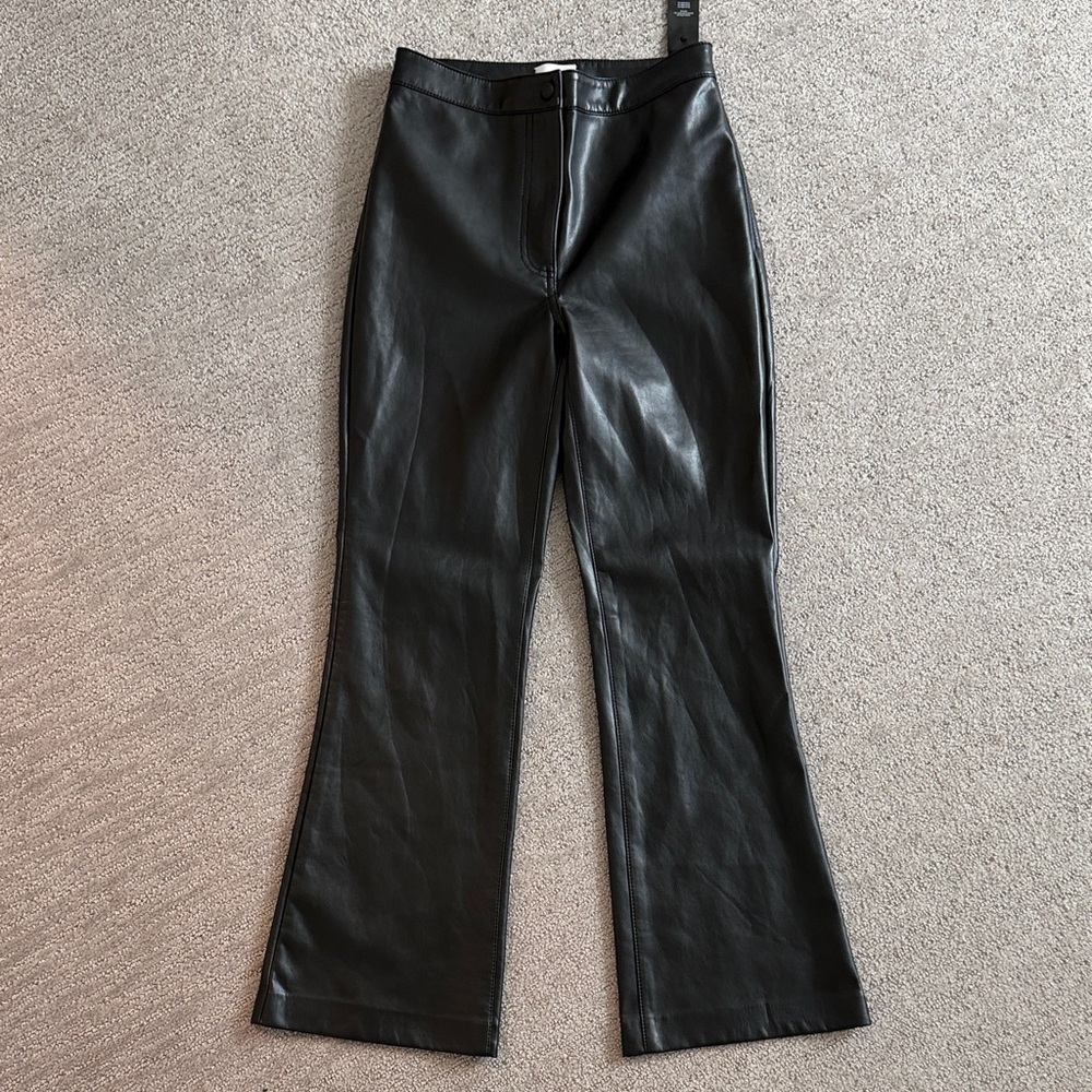 Aritzia Wilfred Black Faux Leather Flare Pants cropped size 2